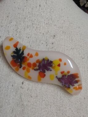 Vintage Kiln Fired Fused Art Glass Autumn Brooch